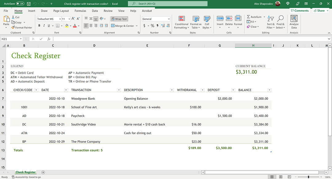 microsoft excel accounting software