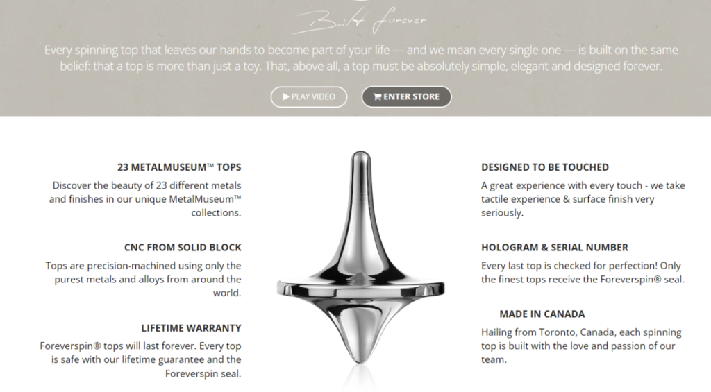 foreverspin spinning top website home page 